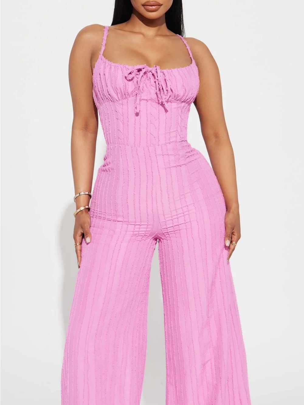 Fashion Nova Pink Textured Wide-Leg Jumpsuit